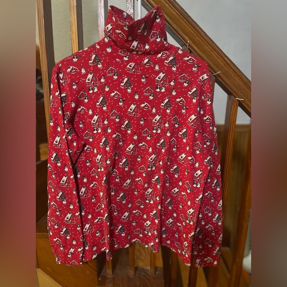Vintage Christmas Holiday Festive Turtleneck with Snowman Print, Women’s L 14-16